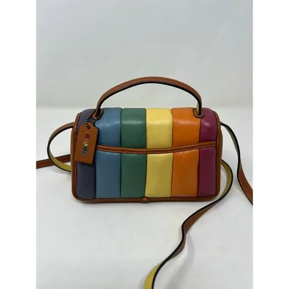 Coach Turnlock Clutch 20 with Rainbow Quilting C4700 Leather Crossbody - Picture 2 of 8